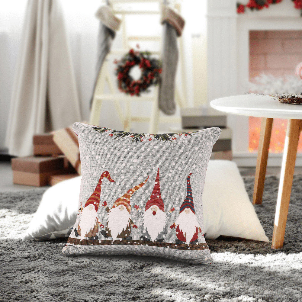 Noel Square Multicolour Xmas Gonks Cotton Chenille Cushion Image 2