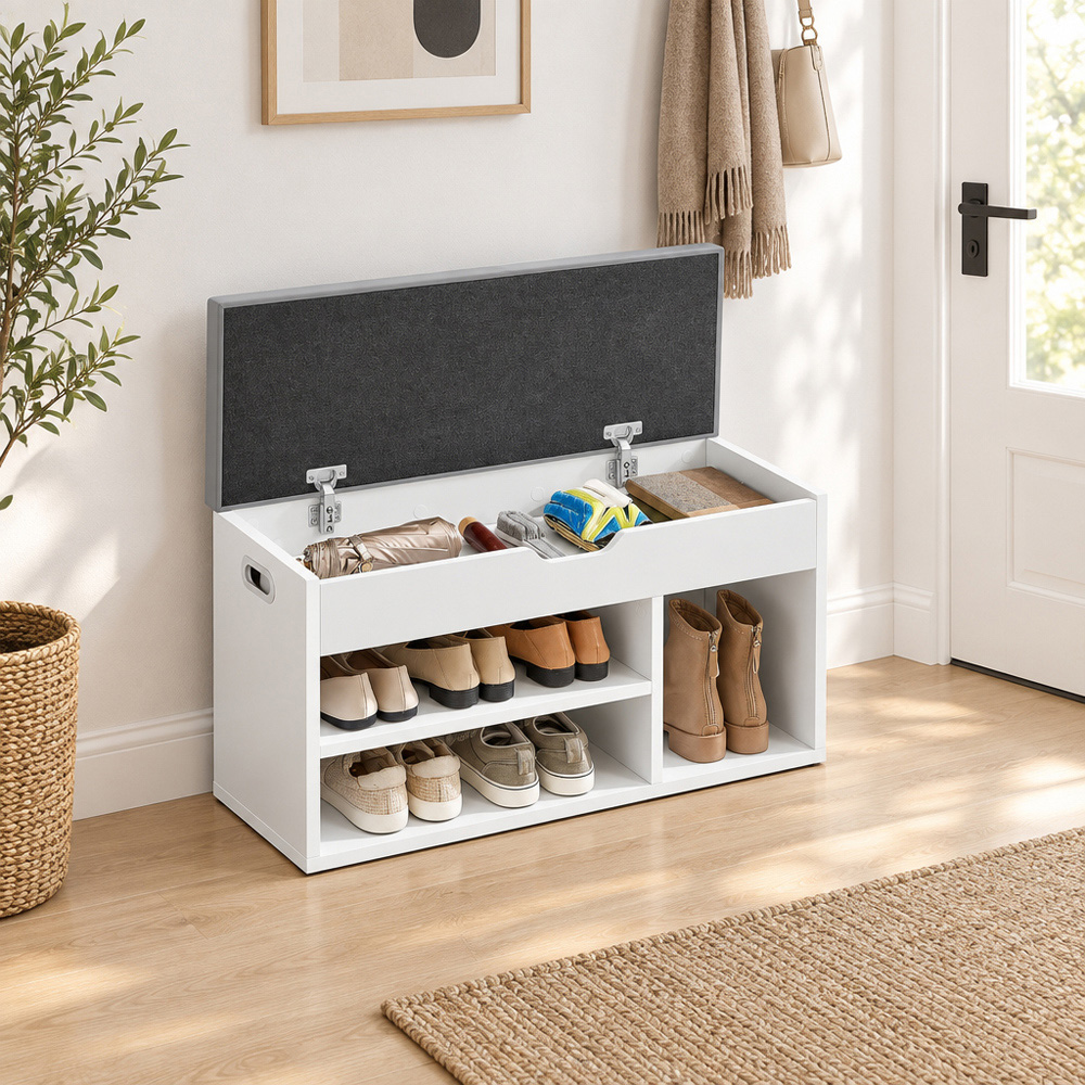Modcraft 3 Shelf White Shoe Storage Bench with Cushion Image 6