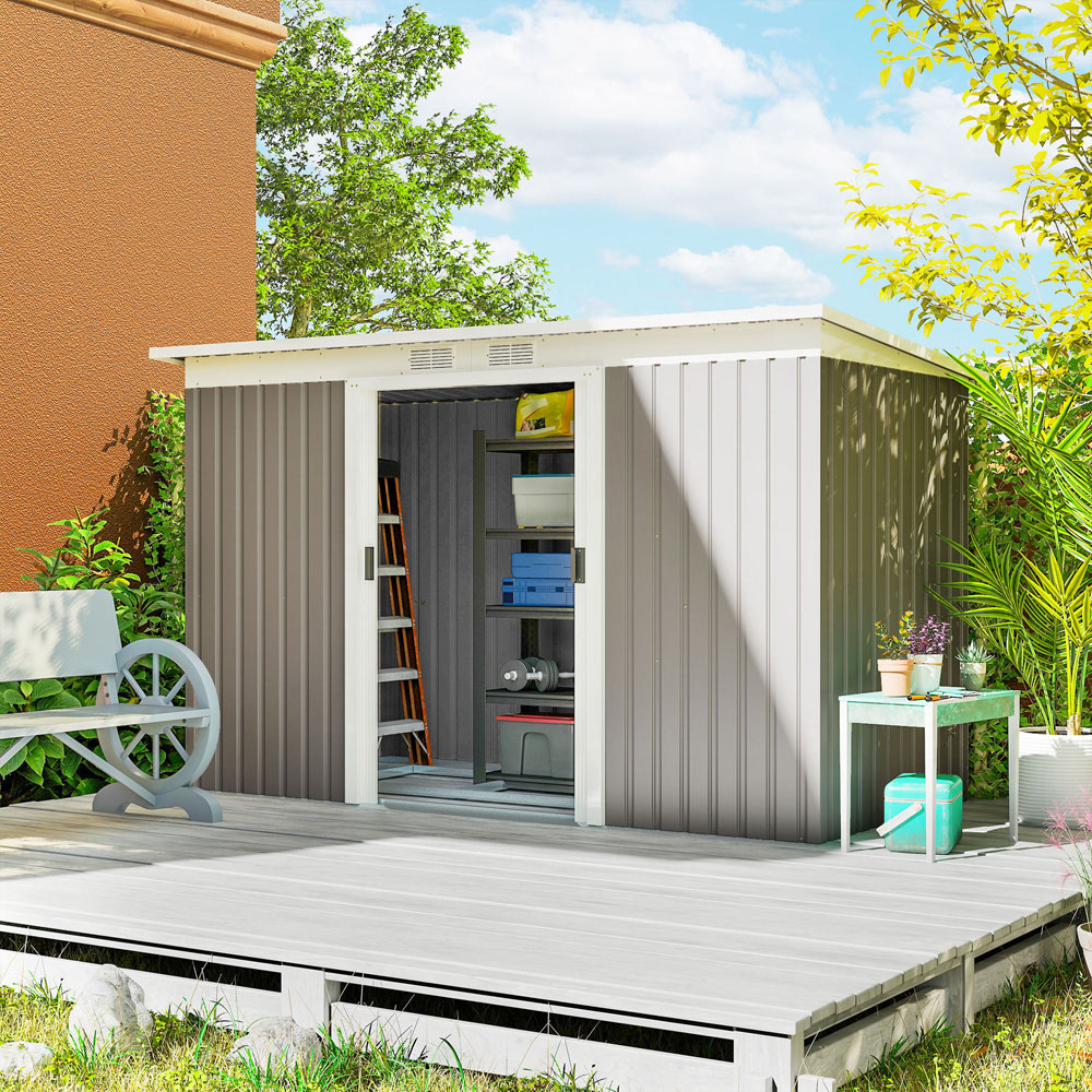 Outsunny 9 x 4ft Light Grey Metal Pent Garden Shed Image 2
