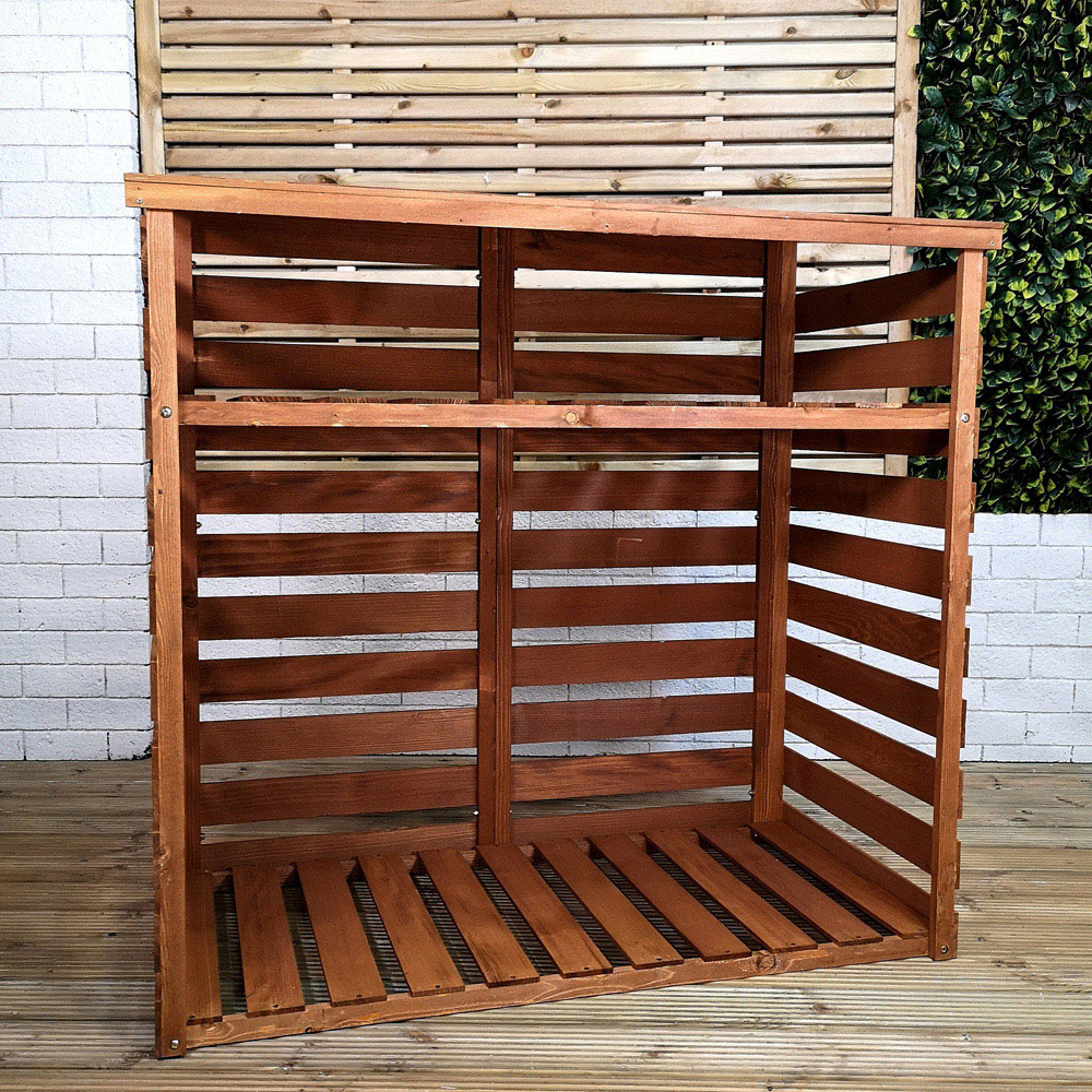 Samuel Alexander 122 x 122cm Large Wooden Garden Patio Log Store Shed with Shelf Image 2