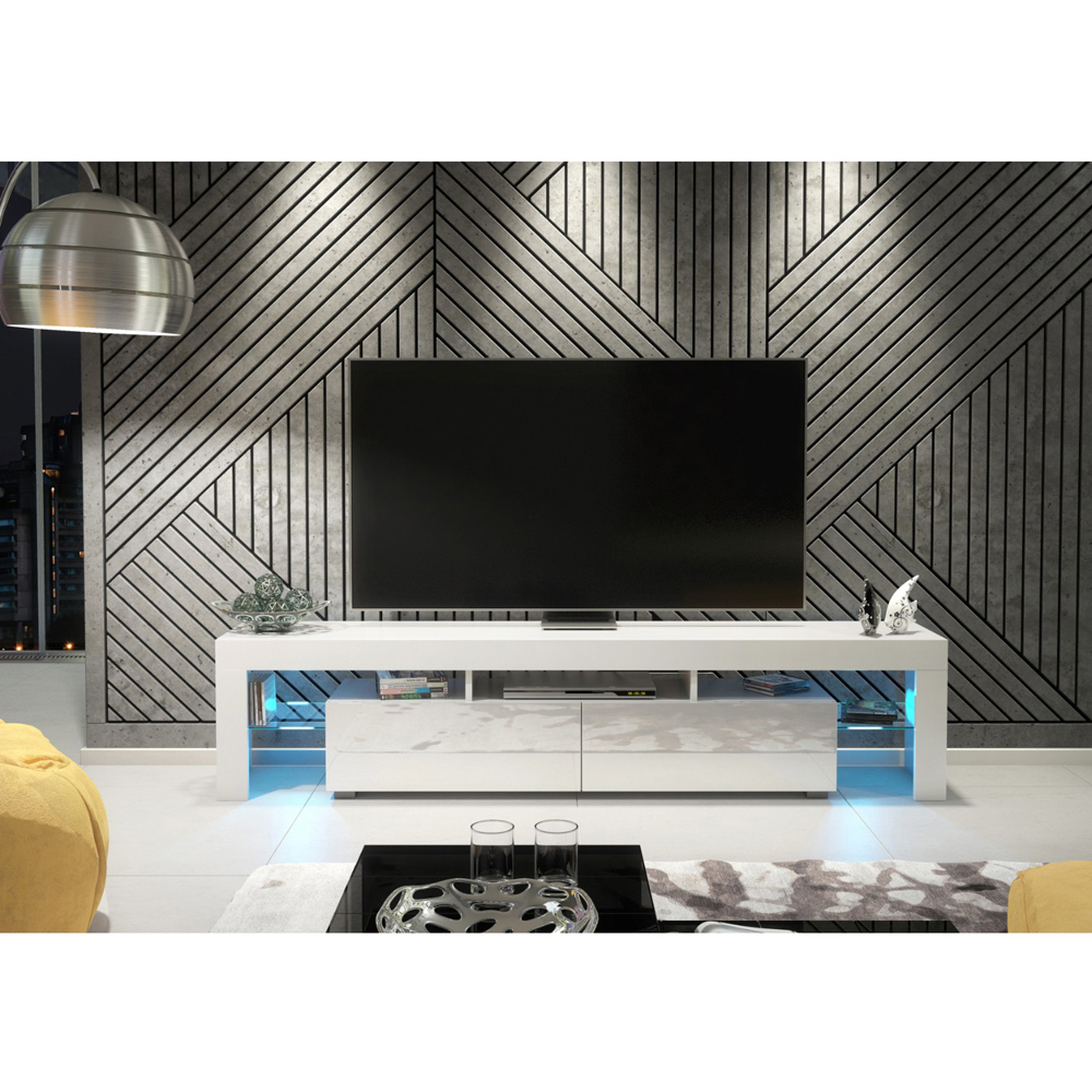 Creative Furniture Nova White and White Gloss 2 Door 3 Shelf TV Unit with LED Image 5