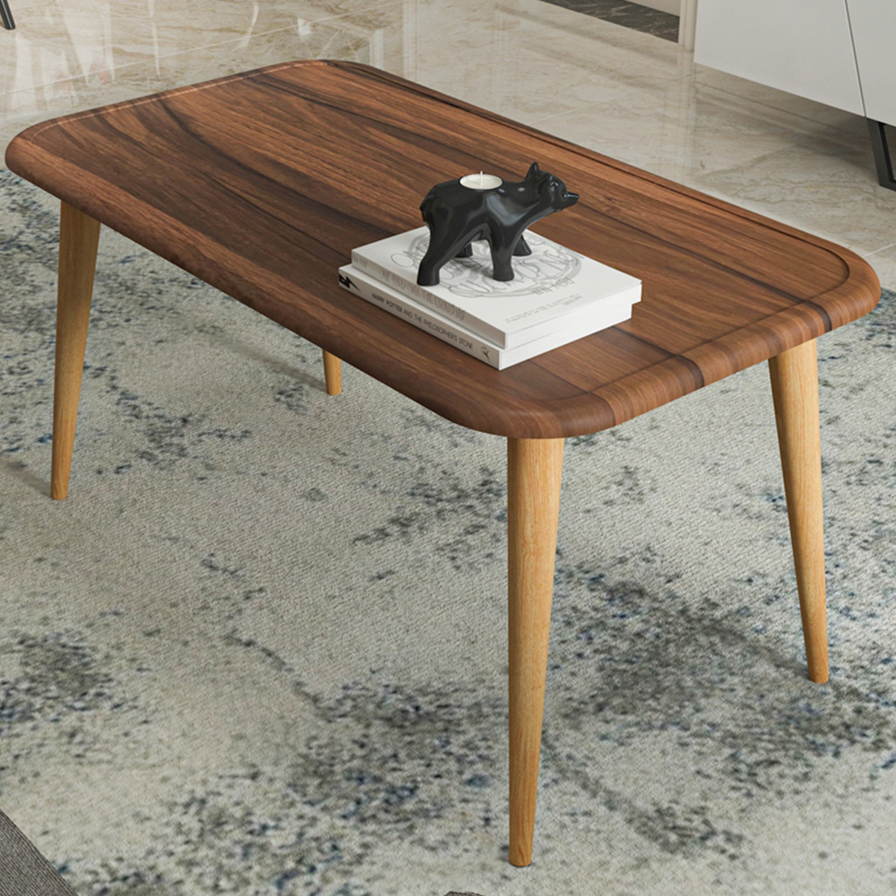 Decorotika Bohemia Walnut Coffee Table with Solid Wood Legs Image 1