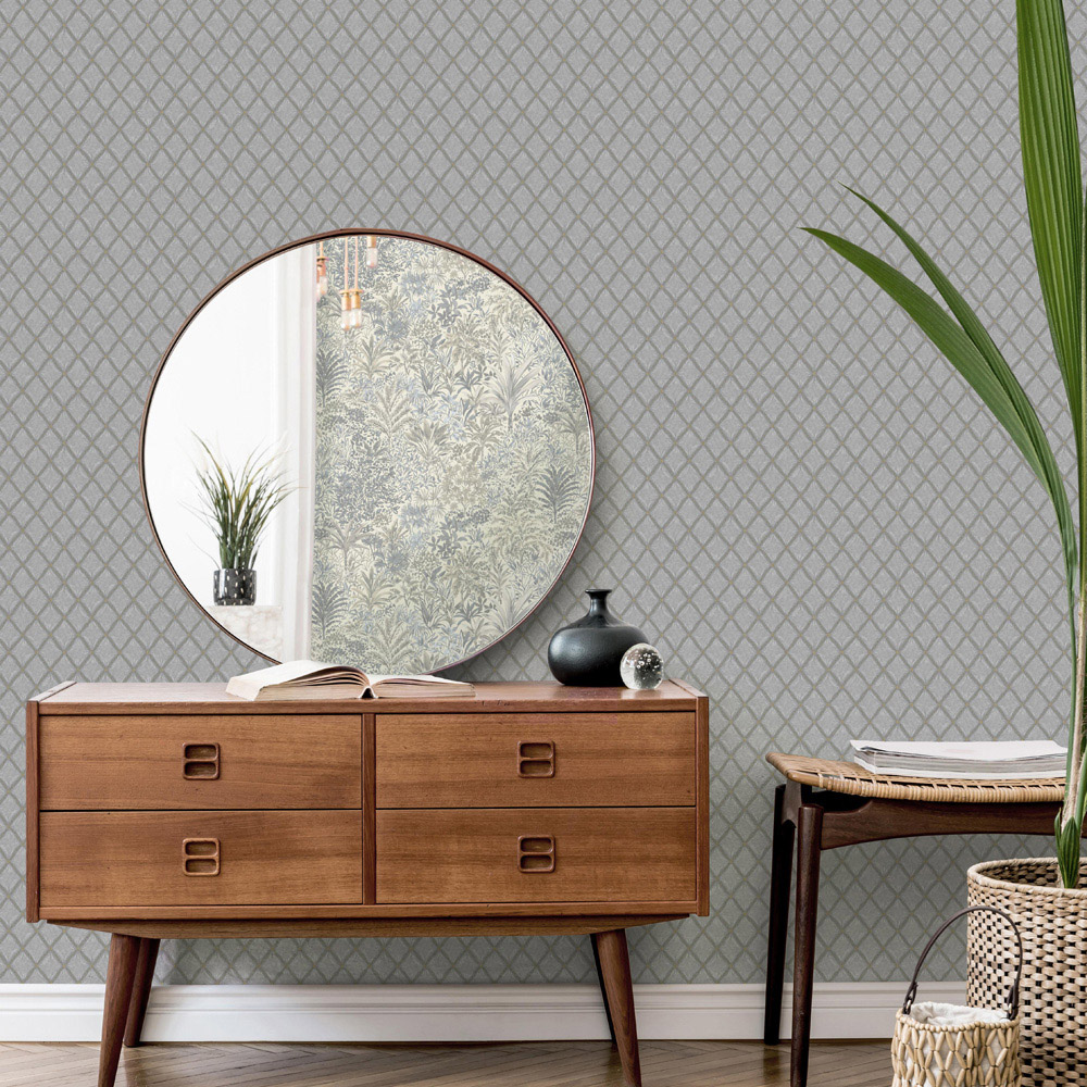 Vymura Santina Trellis Grey and Natural Wallpaper Image 2