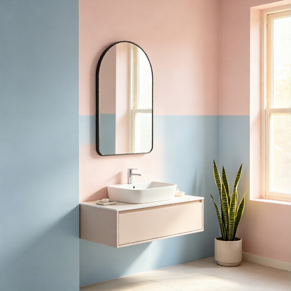 Living and Home Black Arched Aluminium HD Float Glass Bathroom Mirror with Towel Bar 40 x 60cm Image 7
