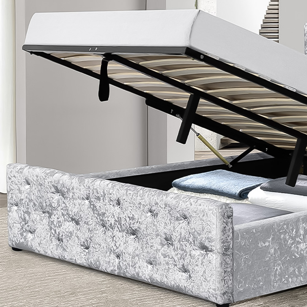 Brooklyn Chesterfield King Size Silver Plush Velvet Diamante Ottoman Bed Image 3