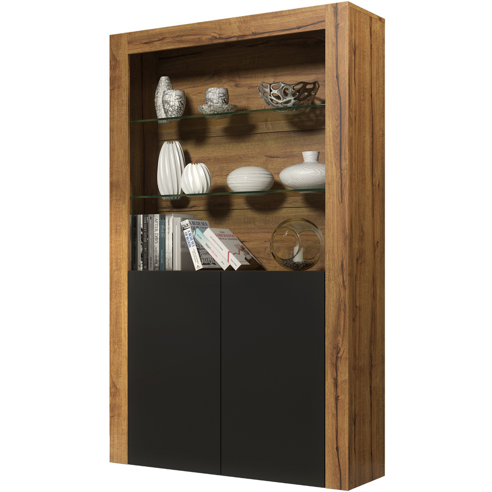 Creative Furniture Spectrum Dark Oak and Black Matte 2 Door 3 Shelf Display Cabinet Image 2
