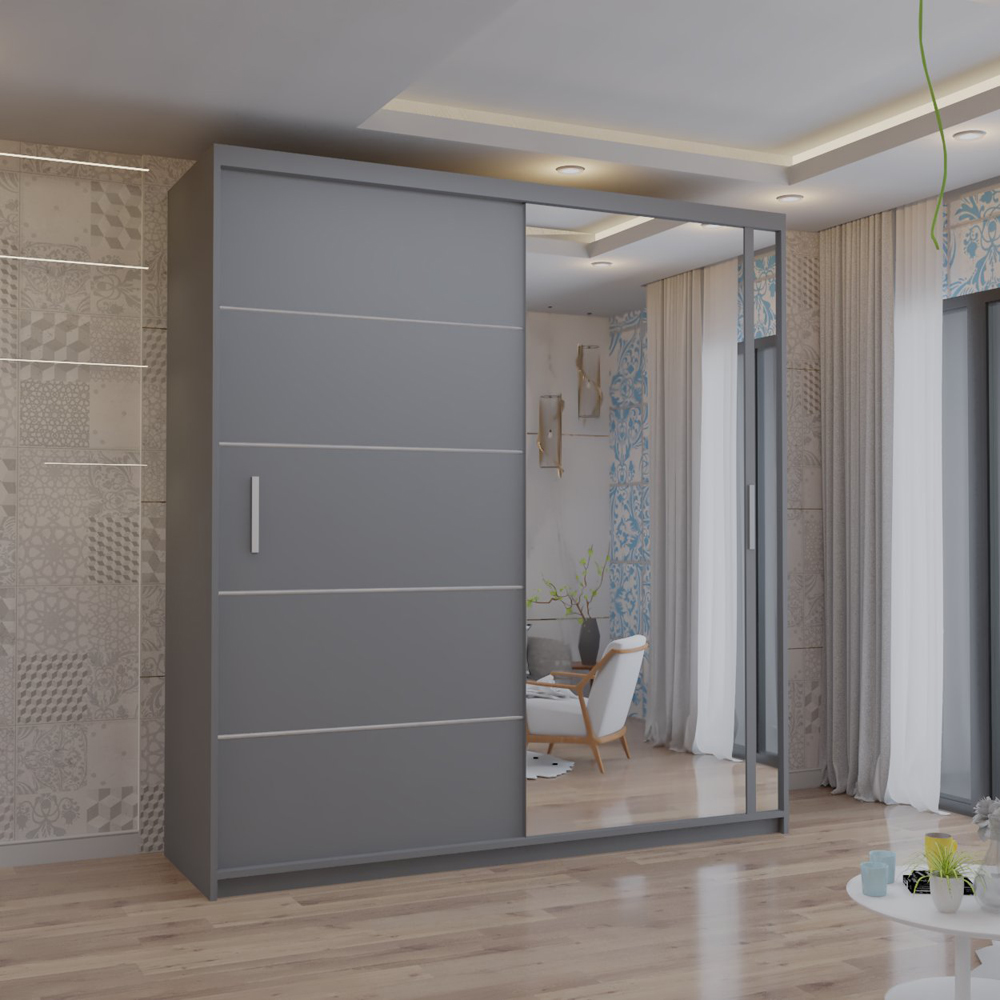 M N Furniture Venece 2 Door Grey Mirrored Sliding Wardrobe 203cm Image 4
