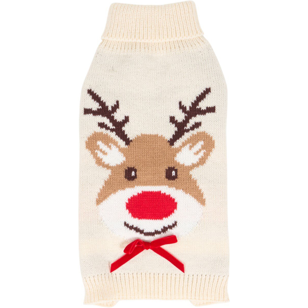 Reindeer Print Dog Jumper Cream S Image 1