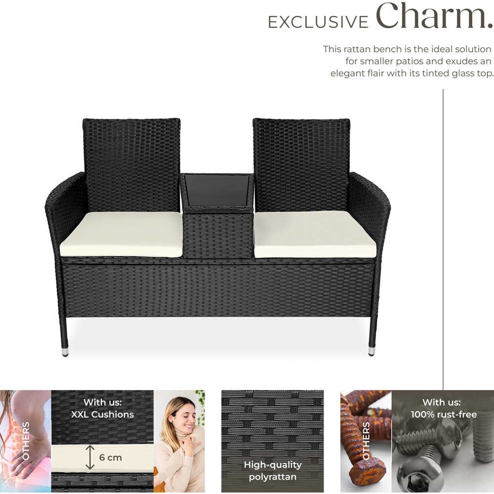 tectake Narbonne 2 Seater Black and Beige Garden Bench Image 3