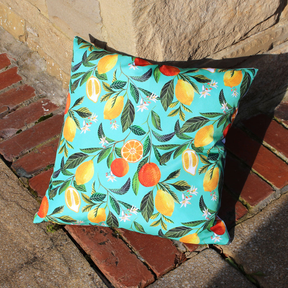 Evans Lichfield Orange Blossom Outdoor Reversible Cushion Image 2