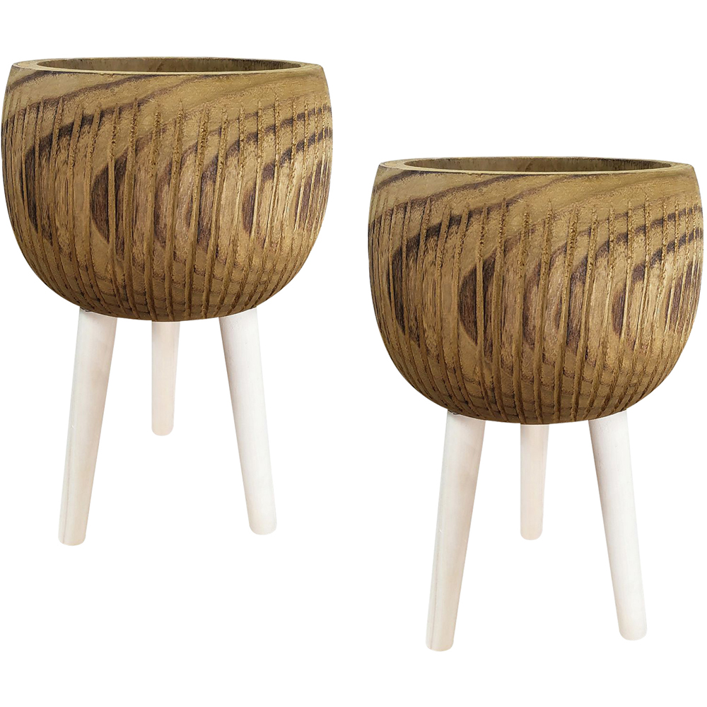 LECHUZA Hortico Ribbed Wooden Indoor Plant Pot 36 x 23cm 2 Pack Image 1