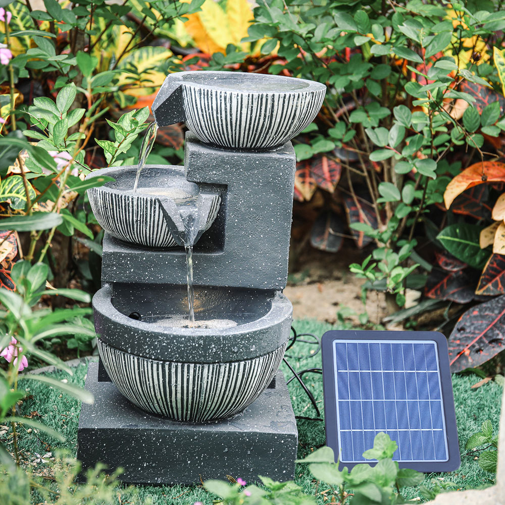 Living and Home Solar Powered 3-Tier Dark Grey Rockery Fountain Image 2