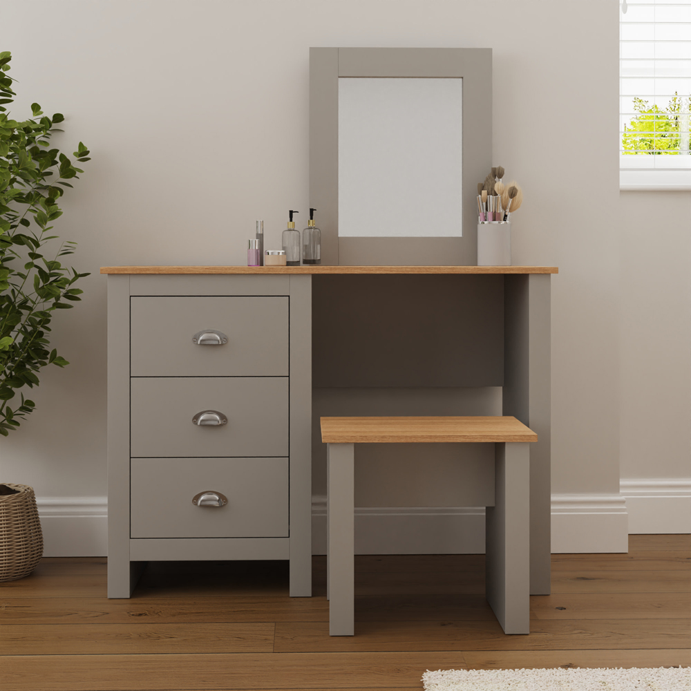 GFW Lancaster 3 Drawer Grey Dressing Table Set with Mirror Image 8