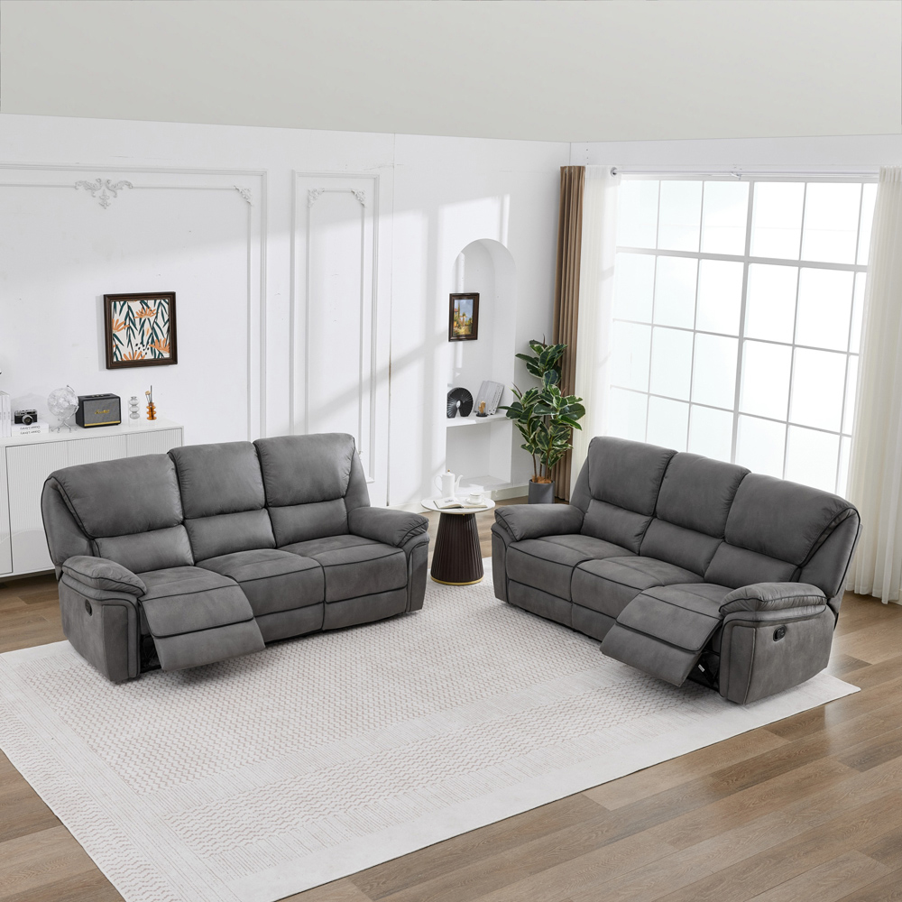 Langham 6 Seater Light Grey Leathaire Manual Recliner Sofa Set Image 4