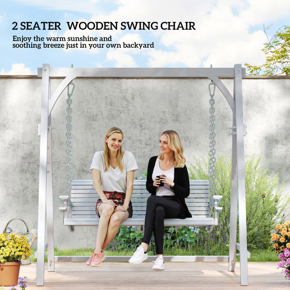 Outsunny 2 Seater Grey Wooden Garden Swing Chair Image 7
