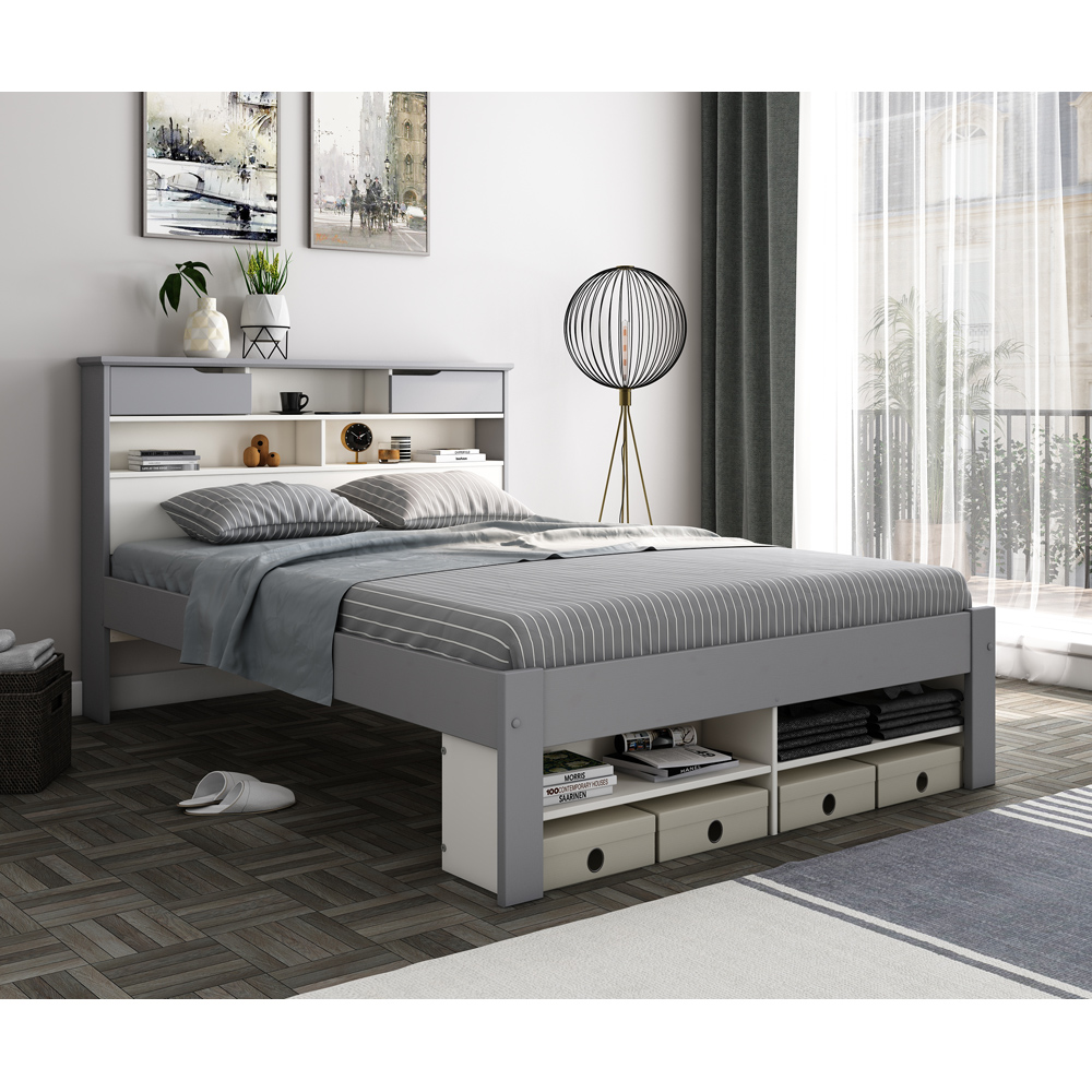 Fabio Double Grey and White Wooden Storage Bed Image 2