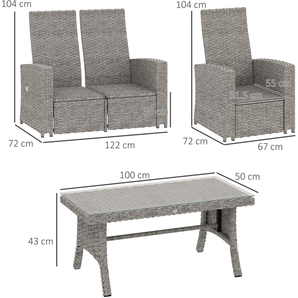 Outsunny 4 Seater Blue Rattan Garden Patio Sofa Set with Glass Table Image 7