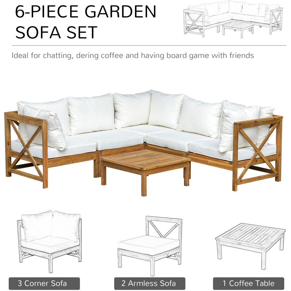 Outsunny 4 Seater Cream White Acacia Wood Garden Sofa Set Image 4