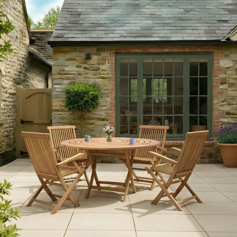 Charles Bentley Set of 2 Teak Wooden Foldable Patio Armchair Image 8