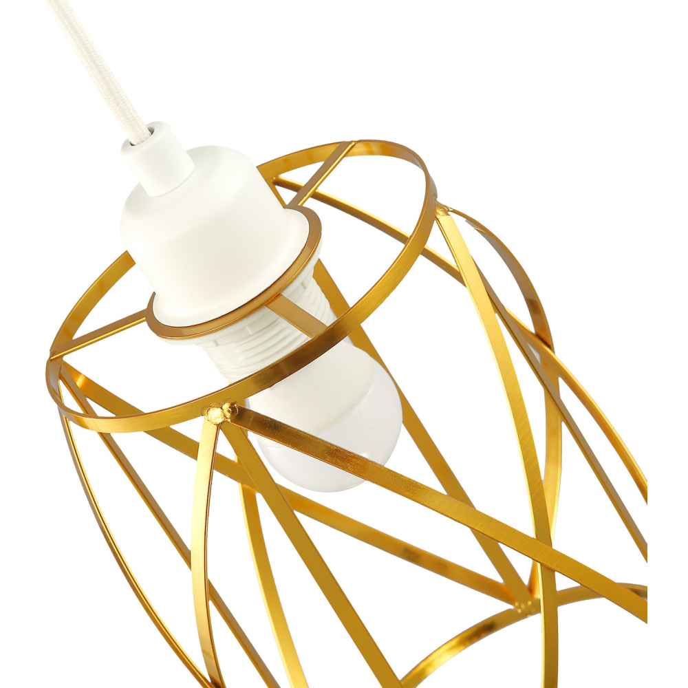 Happy Homewares Vintage Lantern Cage Brushed Gold Metal Strips Pendant Shade Image 5