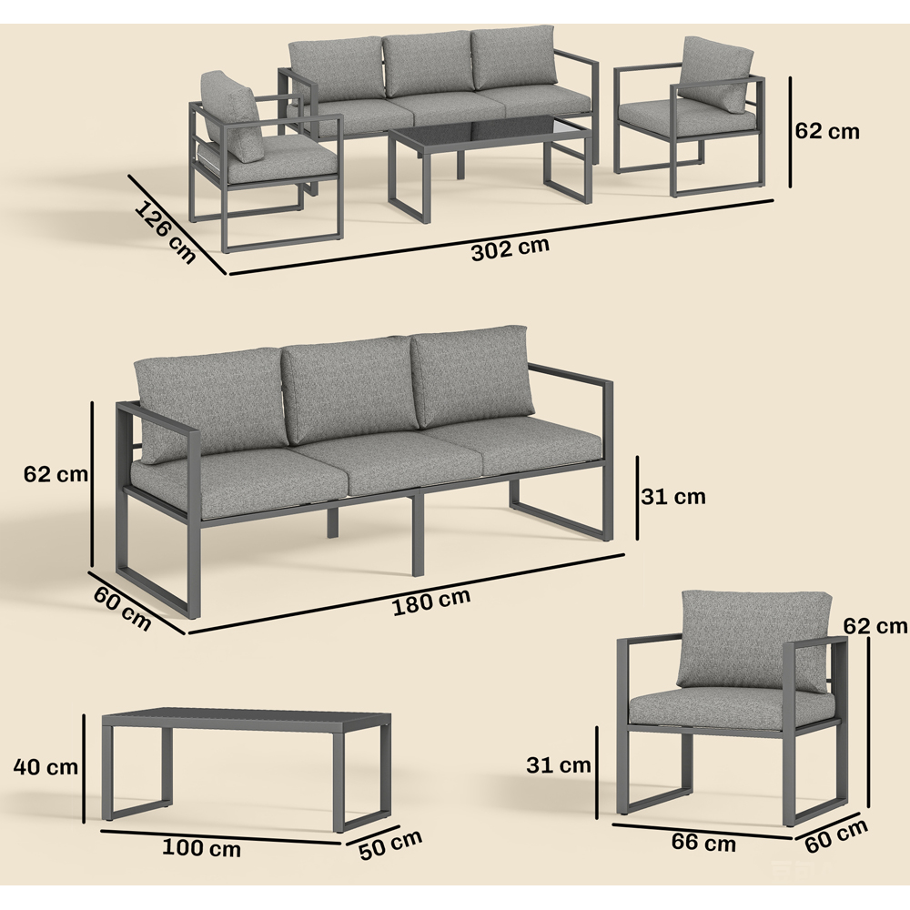 Outsunny 5 Seater Dark Grey Aluminium Frame Garden Lounge Set Image 9