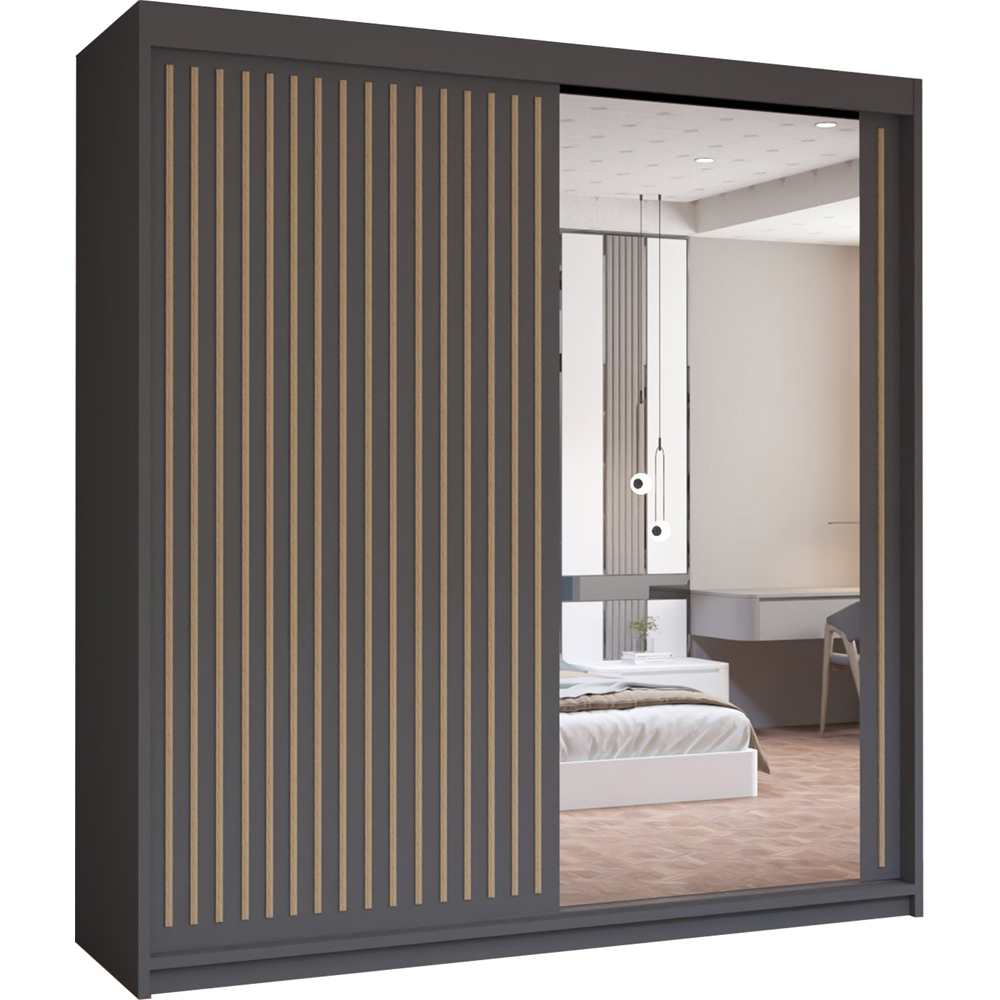 M N Furniture Roman 2 Door Grey and Oak Mirrored Sliding Wardrobe 203cm Image 2