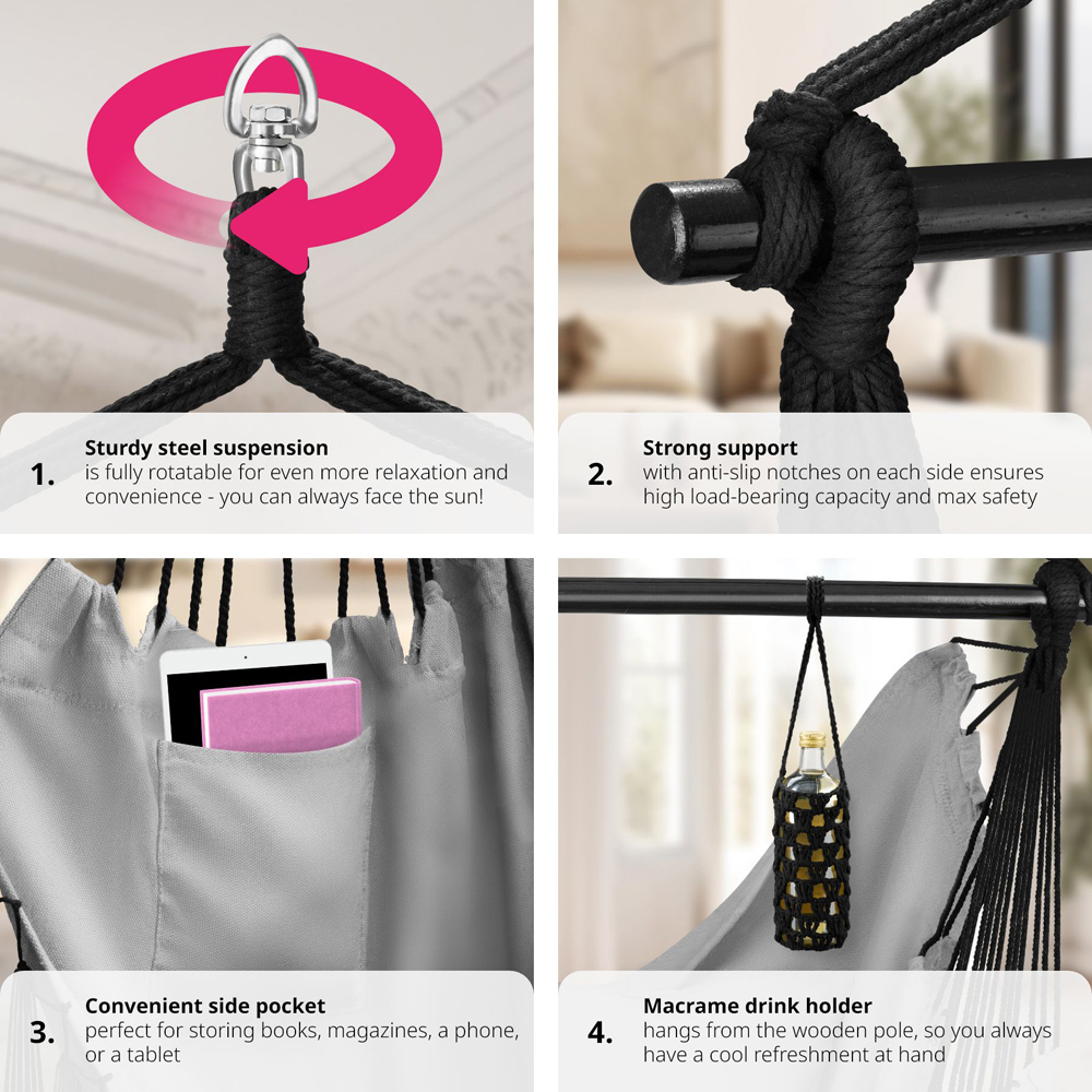 tectake Malika Grey Hanging Chair 150kg Image 5