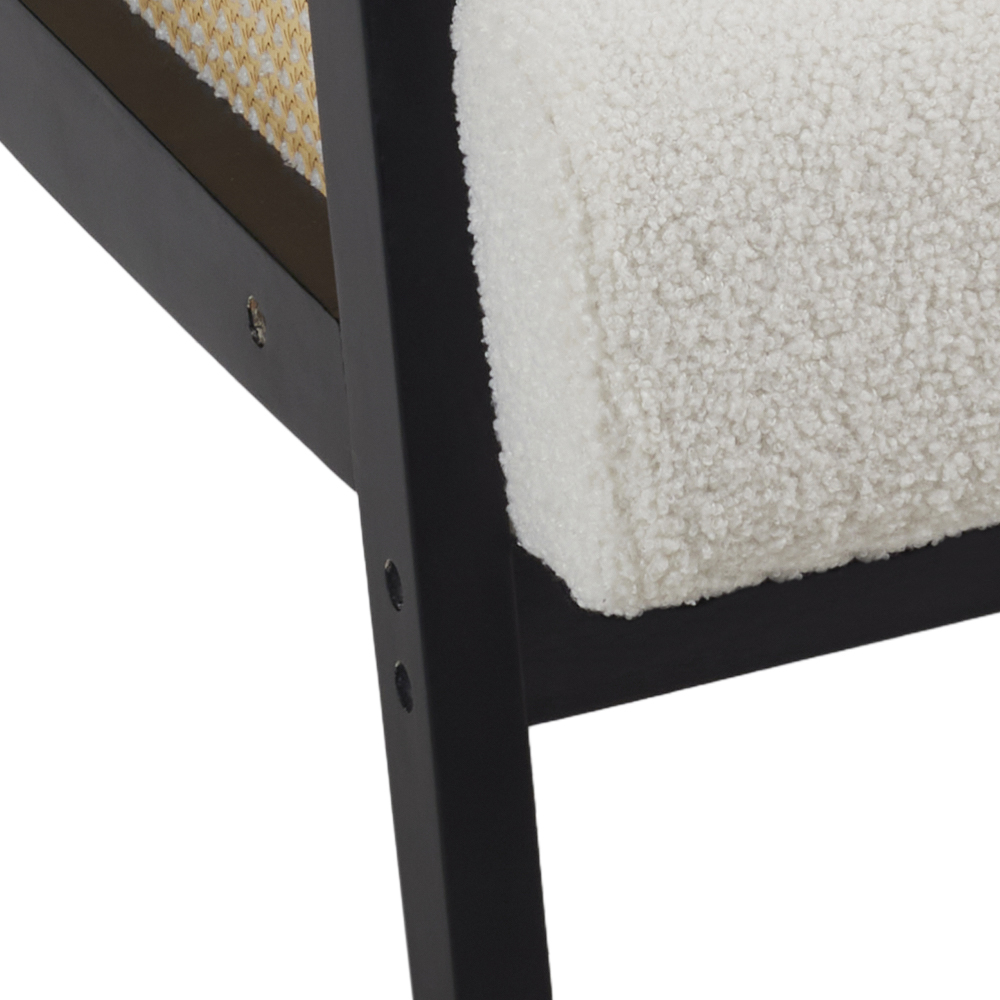 Living and Home White Teddy Near Fur Cushion Mid Century Rattan Armchair Image 4