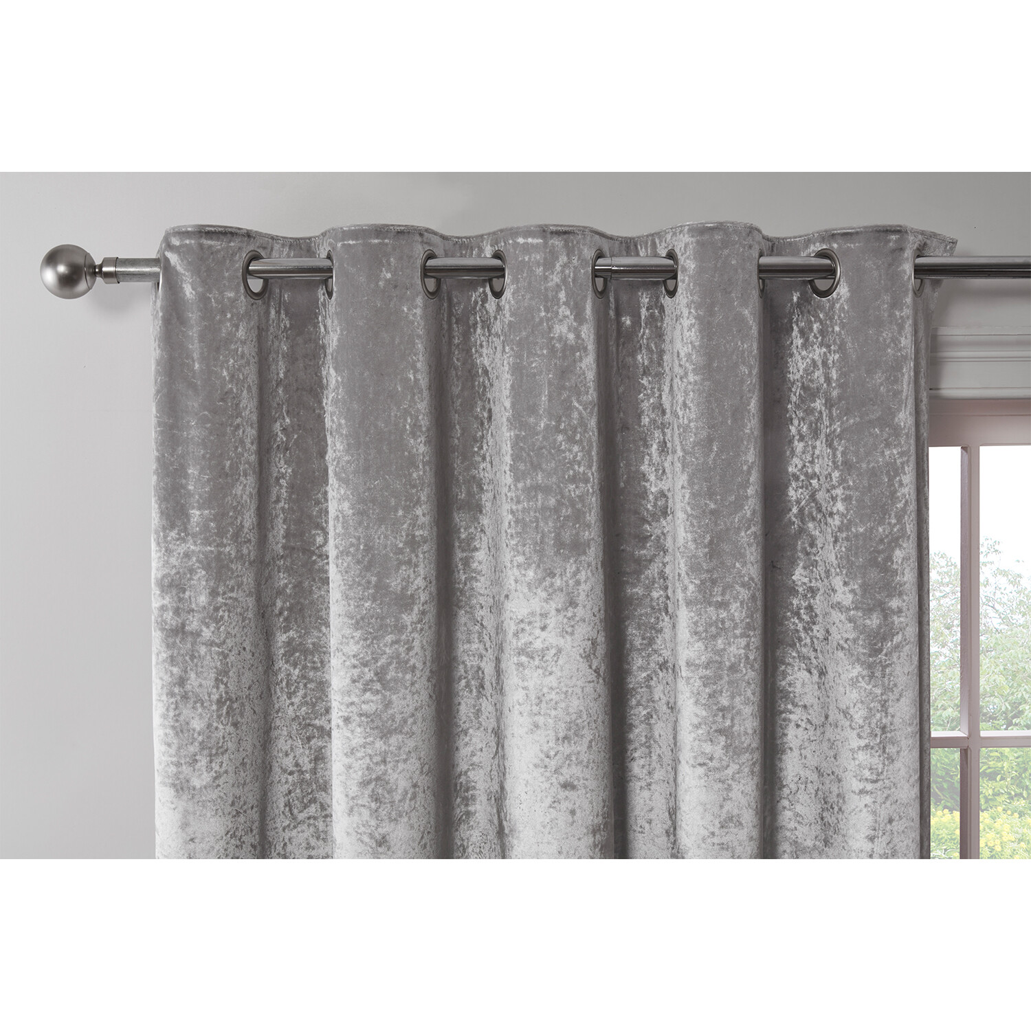 Divante Silver Crushed Velvet Eyelet Curtains 168 x 183cm Image 3