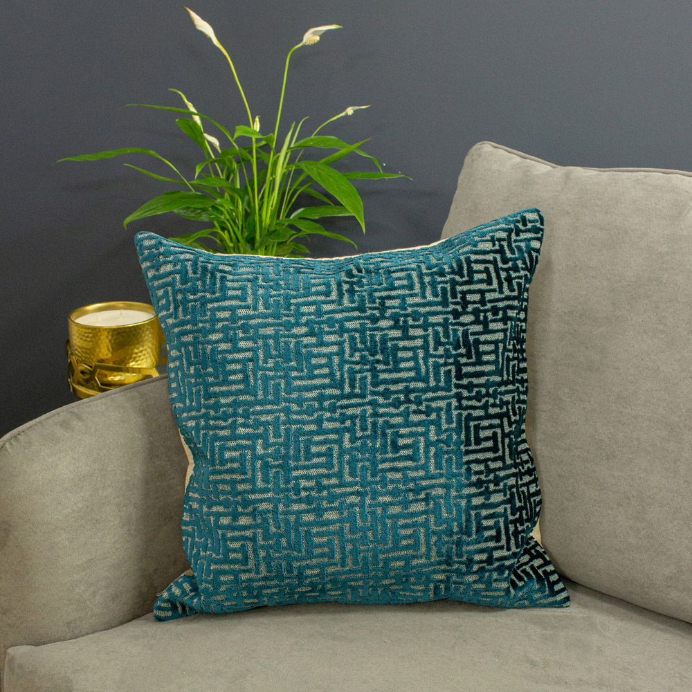 Paoletti Delphi Teal Velvet Jacquard Cushion Image 2