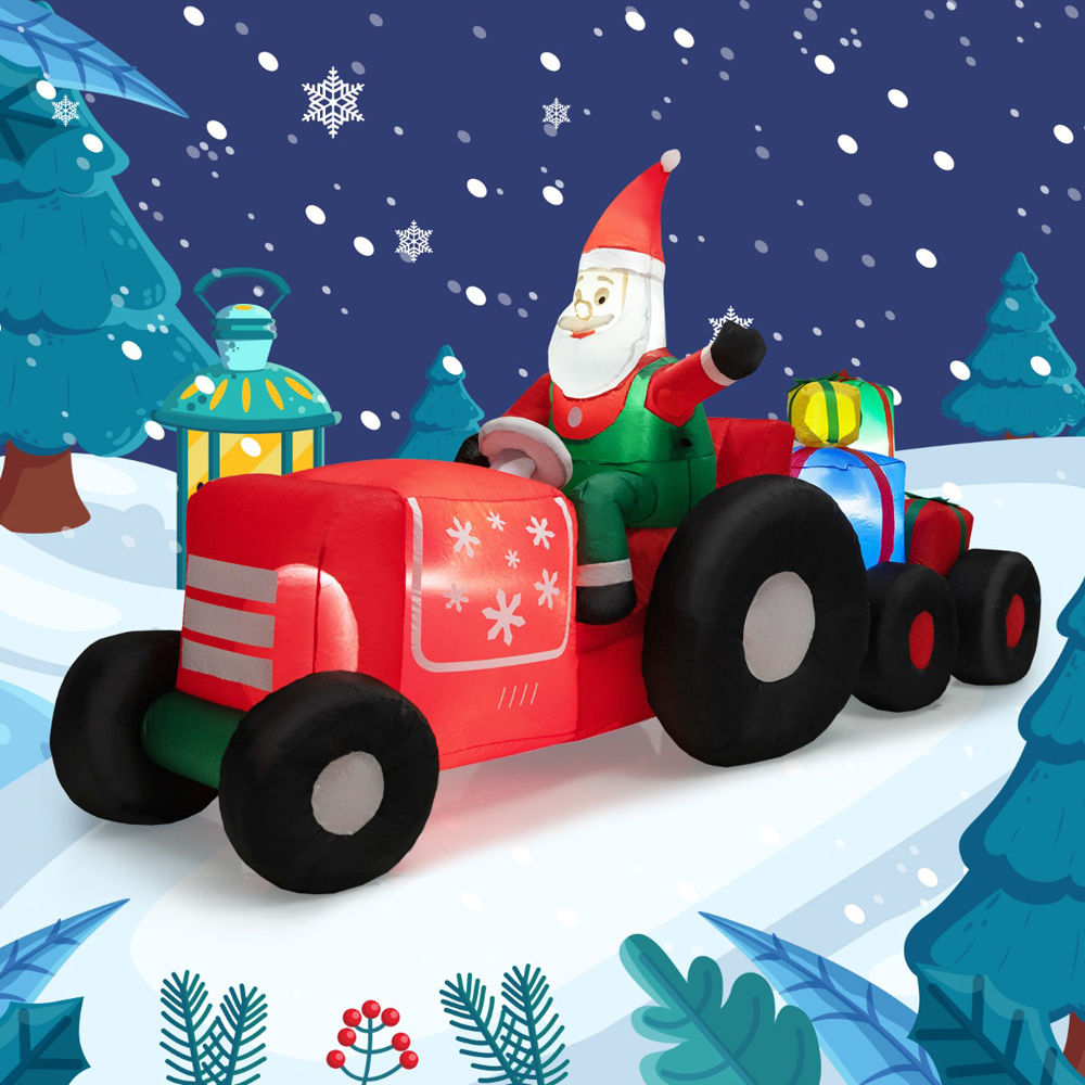 Costway Santa Claus Driving a Tractor with Gifts LED Inflatable Decoration 4.9 x 8.8 x 3.1ft Image 4