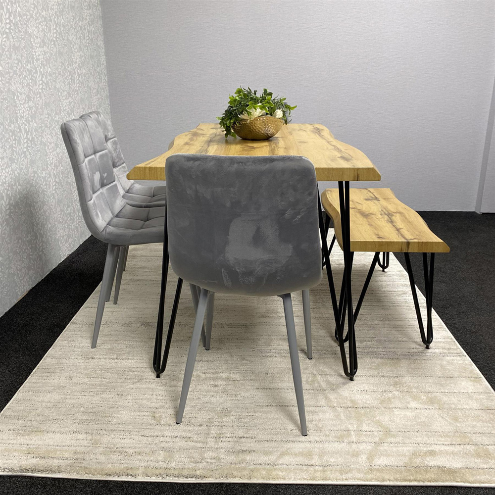 Kosy Koala 6 Seater Velvet Wooden Dining Set with Bench Grey Image 5