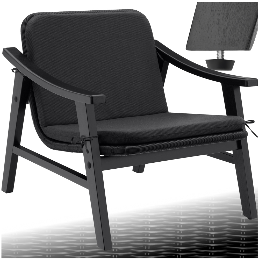tectake Black Rattan and Varnished Wood Lounge Arm Chair Image 2