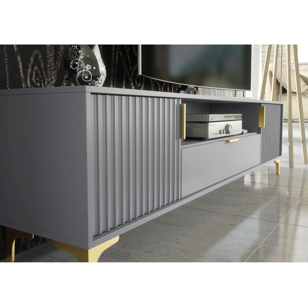 Creative Furniture Tide Crest Dark Grey and Gold 2 Door Single Drawer TV Unit Image 8