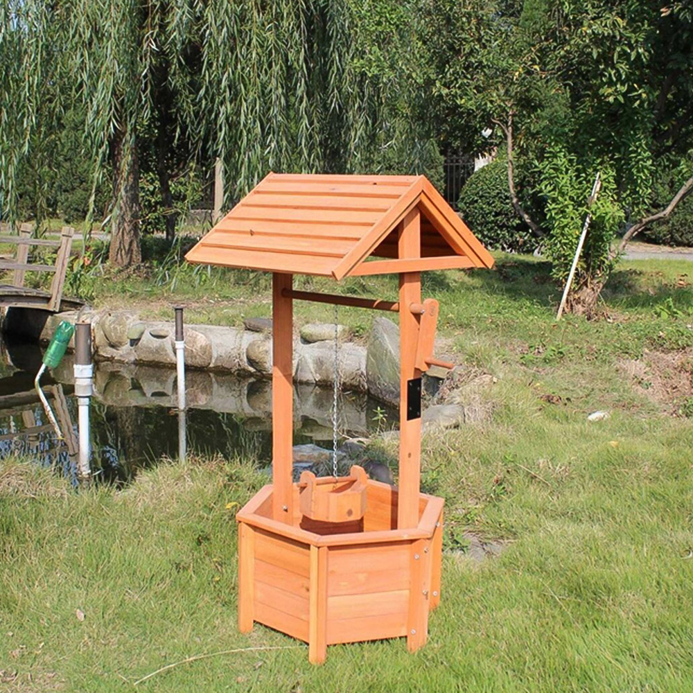 Gr8 Garden Brown Wooden Wishing Well Bucket Planter Image 4