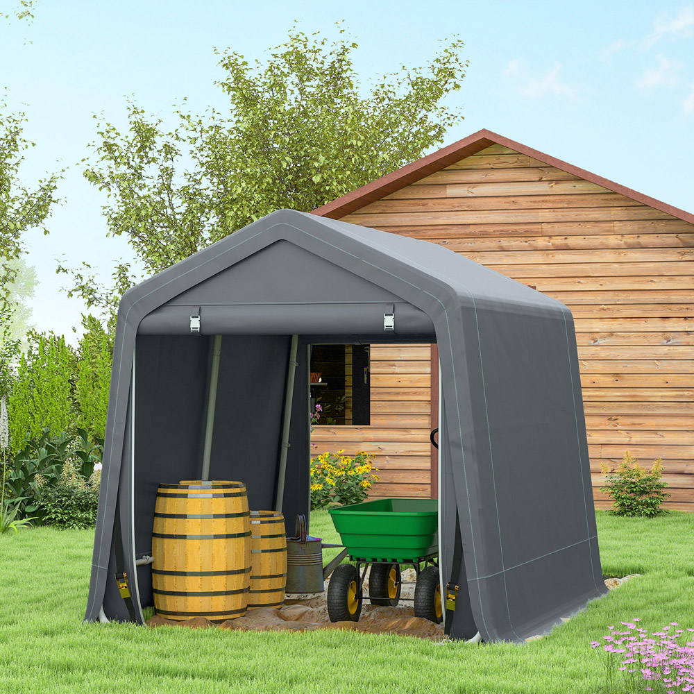 Outsunny 8 x 6.5ft Dark Grey Garden Storage Shed with Zipper Doors Image 4