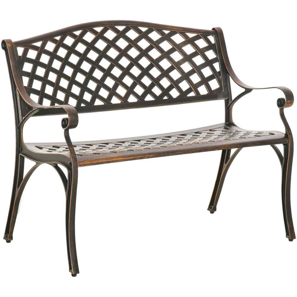 Outsunny 2 Seater Bronze Cast Aluminium Antique Bench with Armrest Image 2