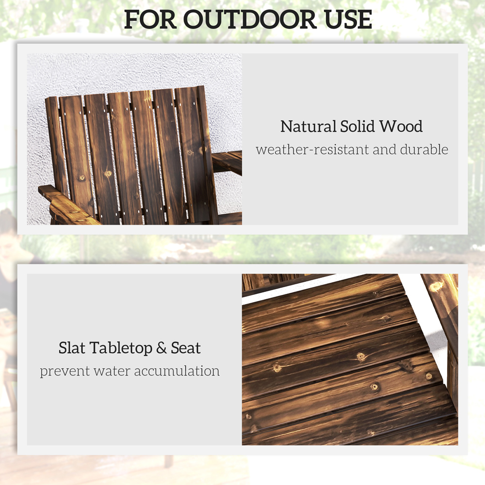 Outsunny 2 Seater Carbonised Wooden Garden Bench with Armrests Image 8