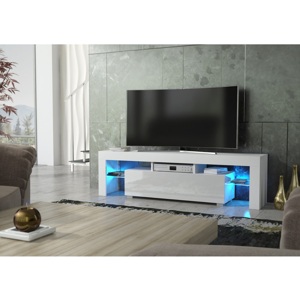 Creative Furniture Aria White and White Gloss Single Door 3 Shelf TV Unit with LED Image 6