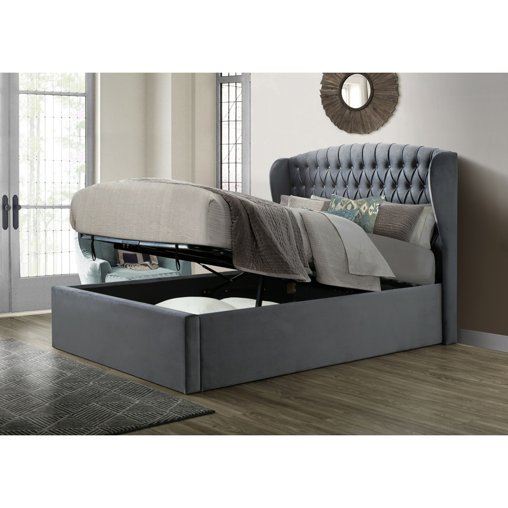 Warwick King Size Grey Velvet Ottoman Bed Image 3