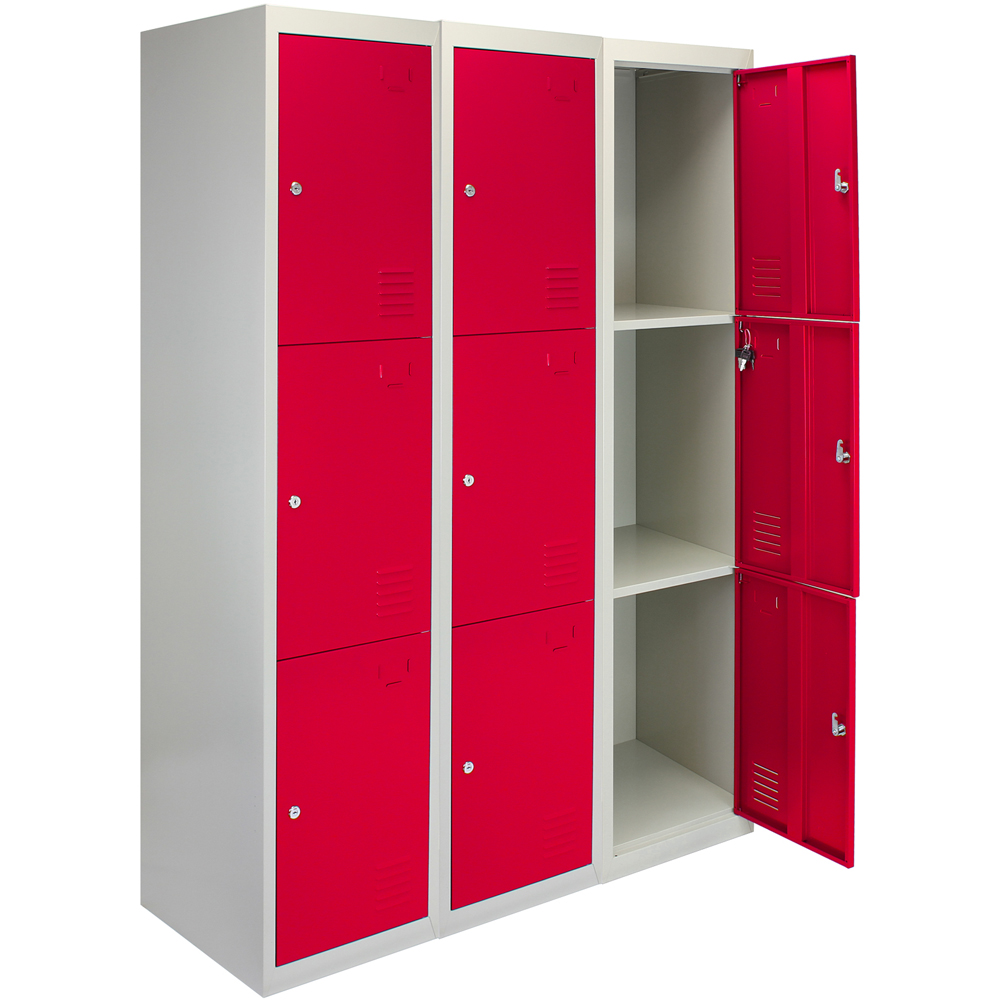Monstershop 3 Door Red Metal Storage Locker 3 Pack Image 3