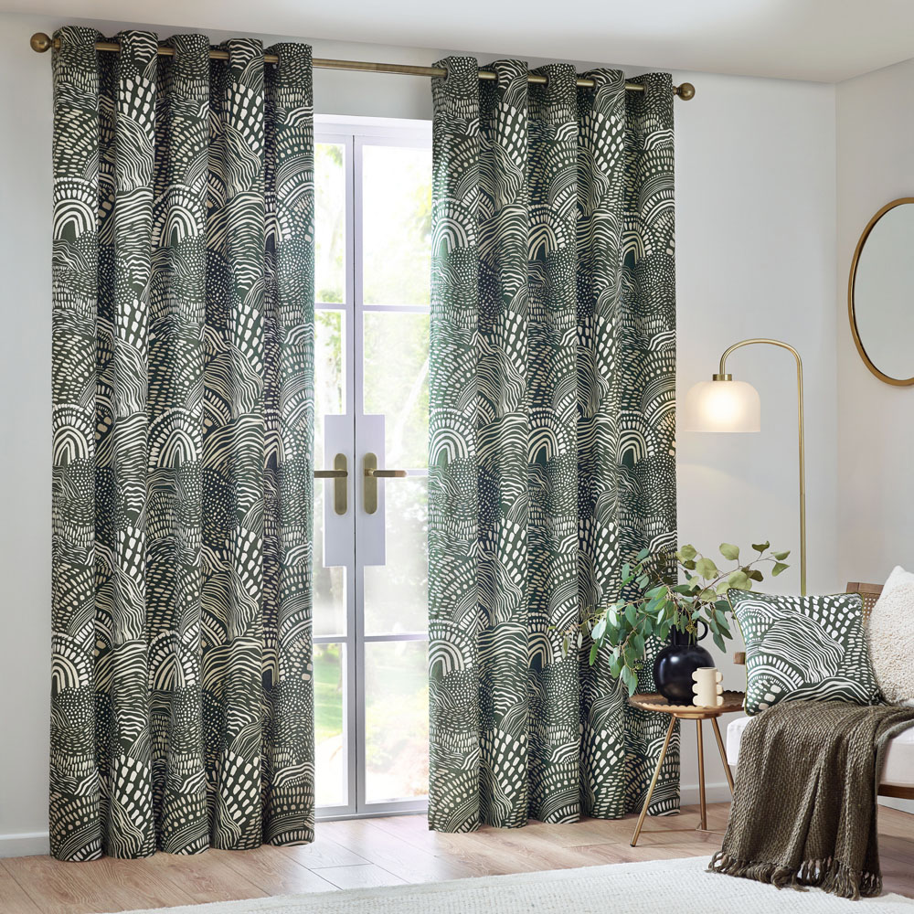 Hoem Nola Olive Abstract Eyelet Curtains 168 x 183cm Image 6