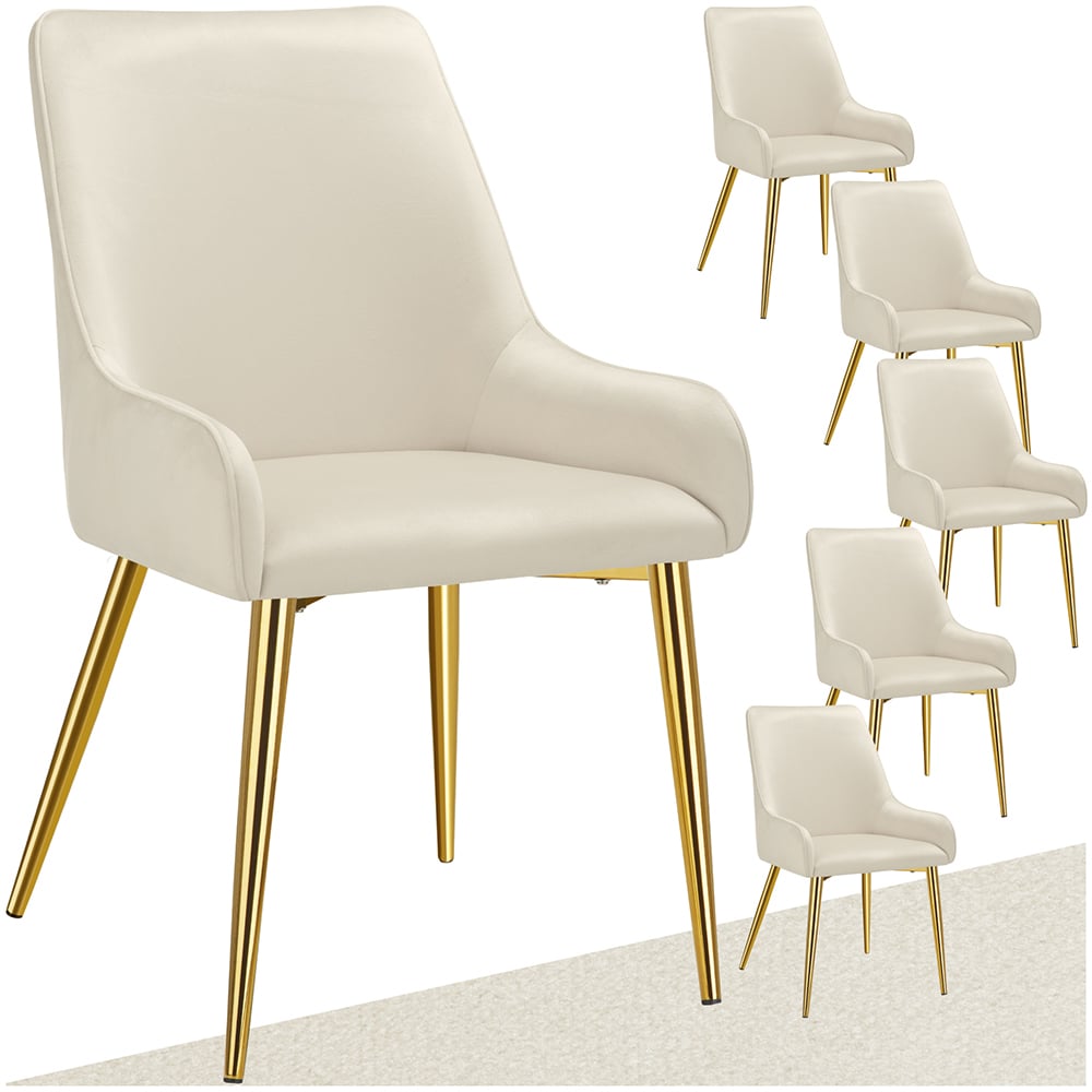 tectake Avane Set of 6 Beige Velvet High Backrest Dining Chair Image 2