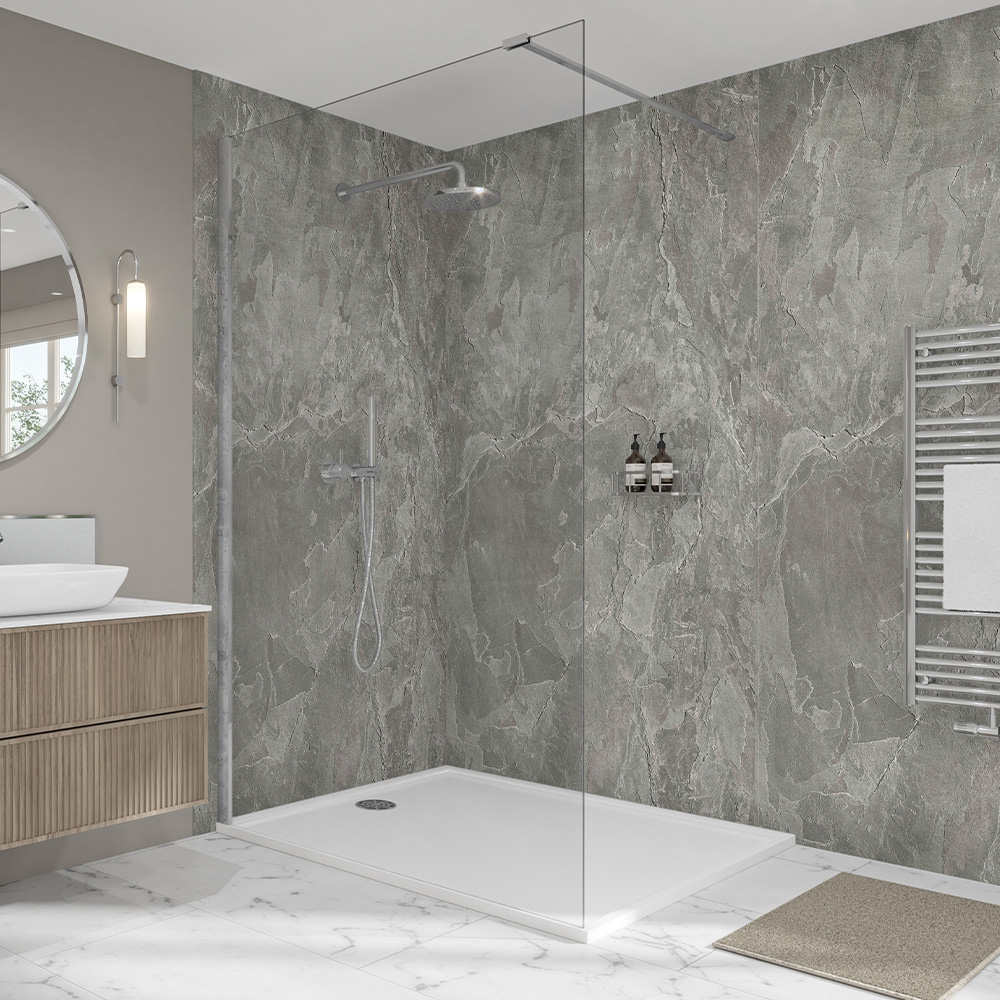 Wetwall Elite Post Formed and Tongue and Groove Scafell Slate Shower Panel 2420 x 1200mm Image 1