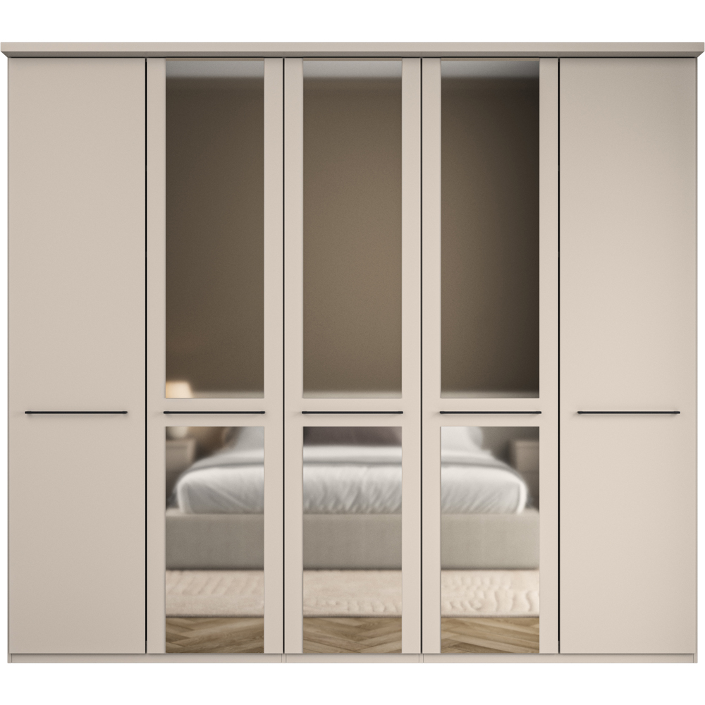 Homebase Cortiva Champagne and Slate 5 Door Hinged Wardrobe with 3 Centre Mirror Image 3