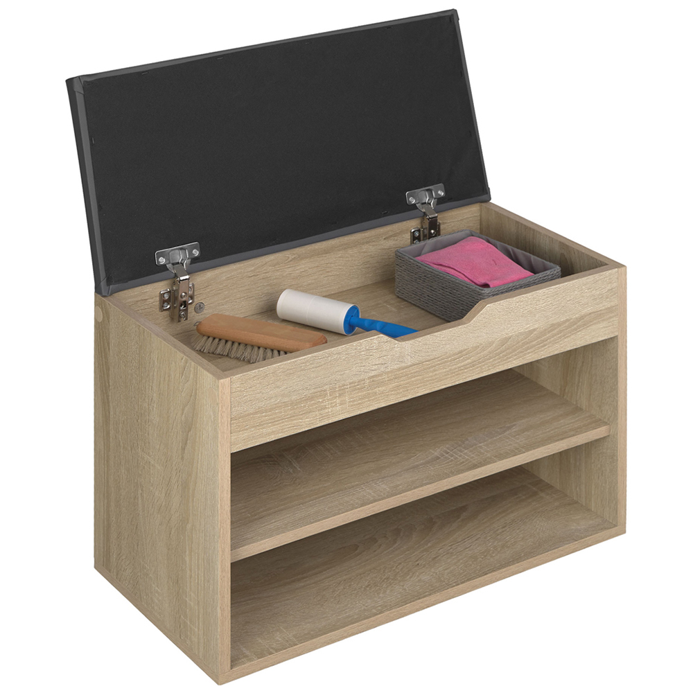 tectake Jasmina 2 Shelf Light Oak Sonoma Shoe Rack Bench with Cushion Image 5