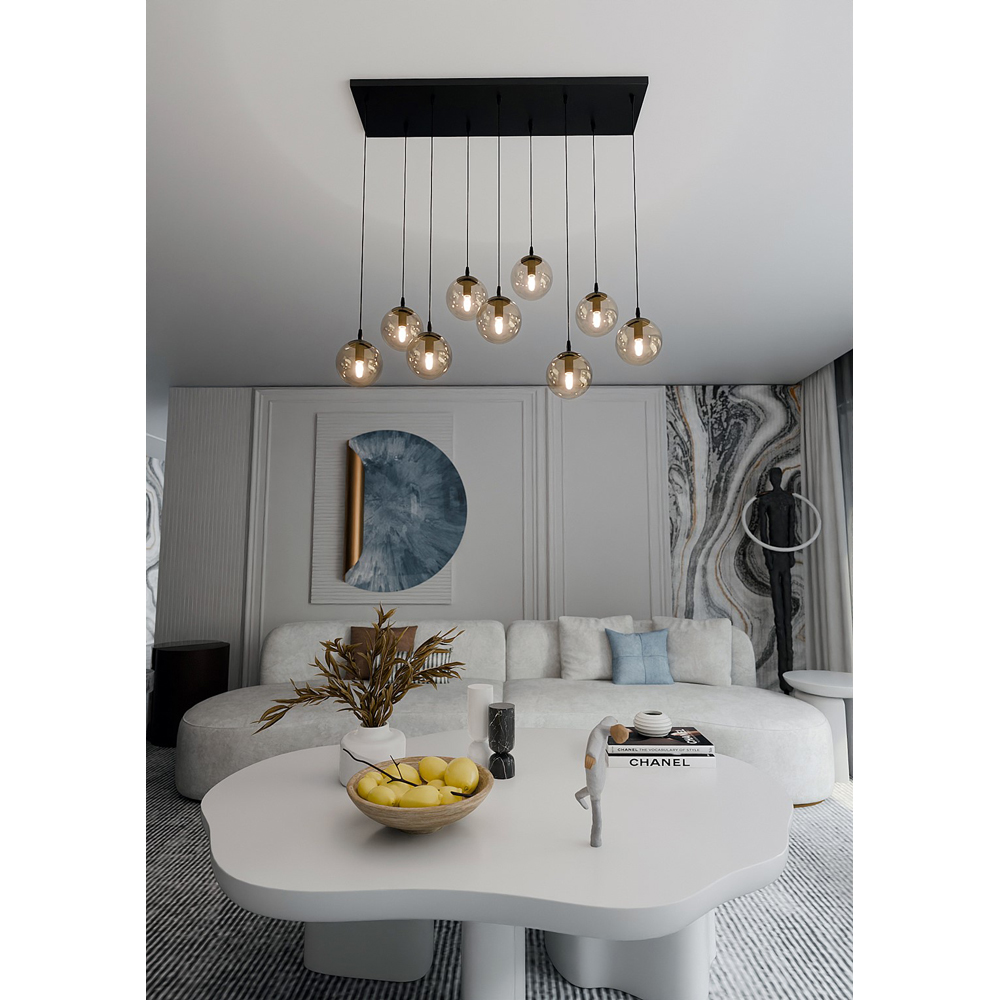 Emibig Cosmo 9 Light Amber Shade Black E14 Ceiling Pendant Light Image 5