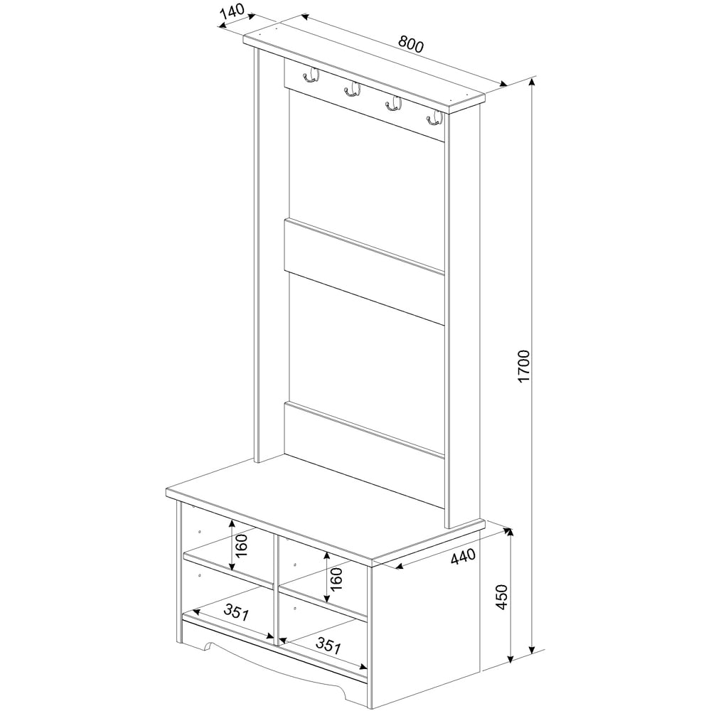 Core Products Corona 4 Shelf Grey Hall Shoe Bench with Coat Rack Image 5