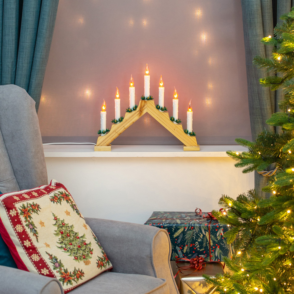 The Christmas Workshop 7 LED Pine Flickering Candle Bridge Light Image 7