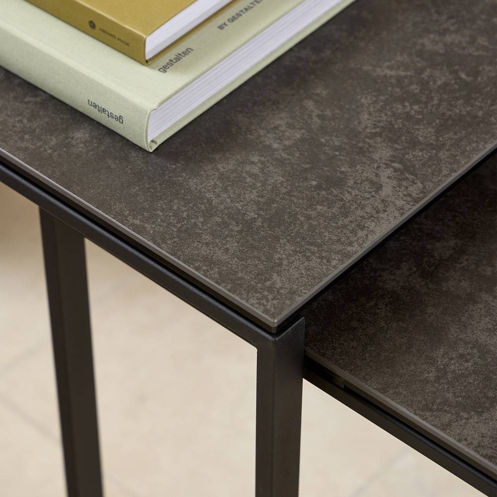 Florence Katrine Black Ceramic Square Nest of Coffee Tables Set of 2 Image 5